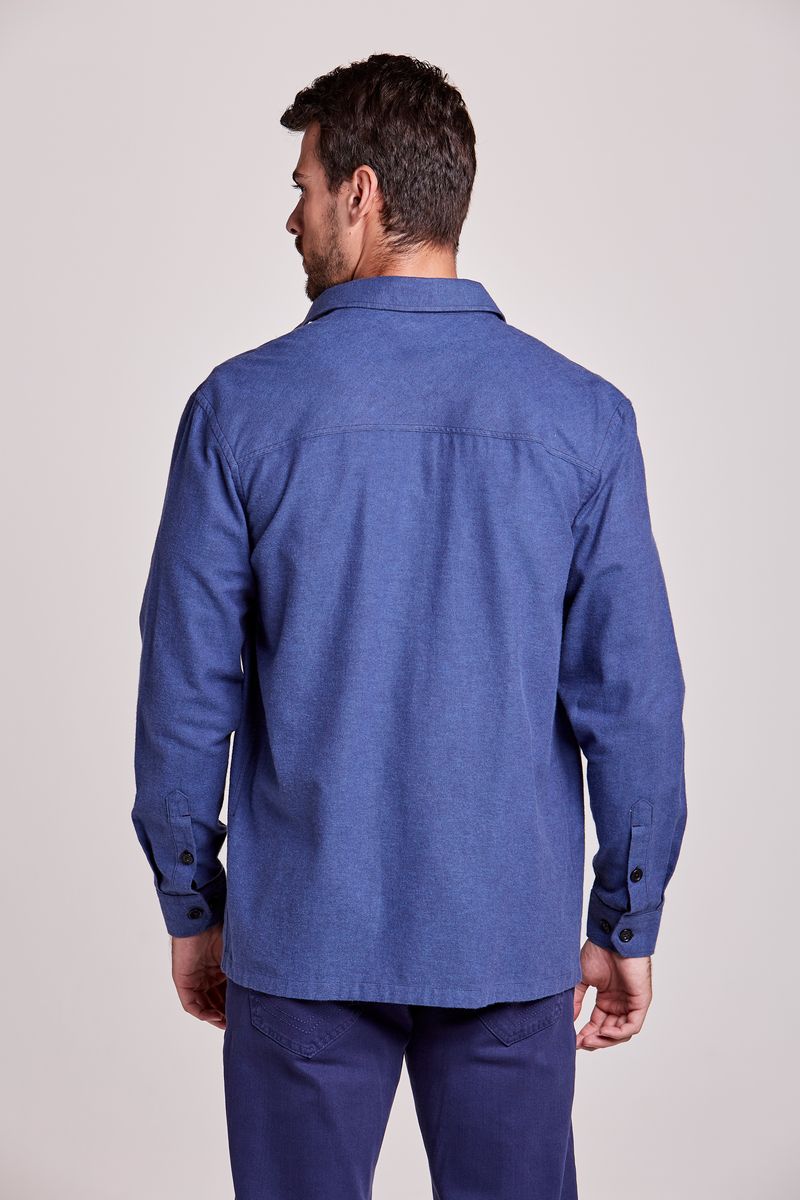 camisa overshirt de sarja manga longa azul marinho - C&A