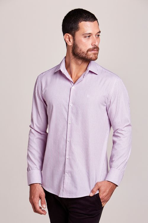 CAMISA MANGA LONGA CASUAL FIO TINTO LISTRA ROXO