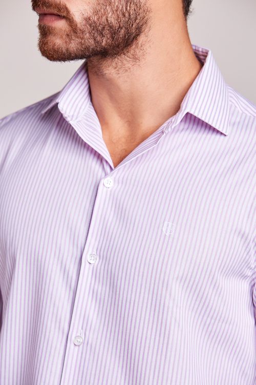 CAMISA MANGA LONGA CASUAL FIO TINTO LISTRA ROXO