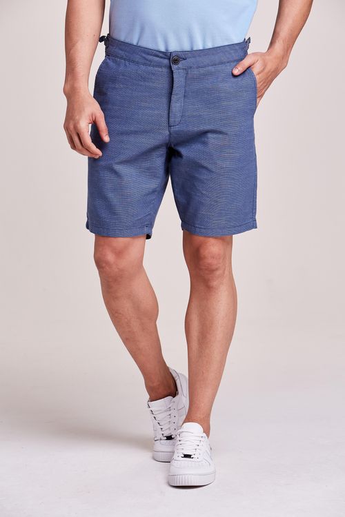 BERMUDA SARJA FIVELA FIO TINTO AZUL