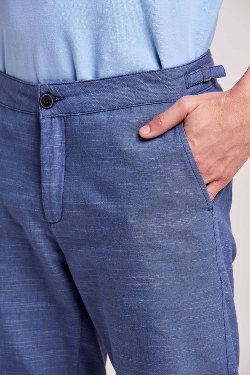 BERMUDA SARJA FIVELA FIO TINTO AZUL