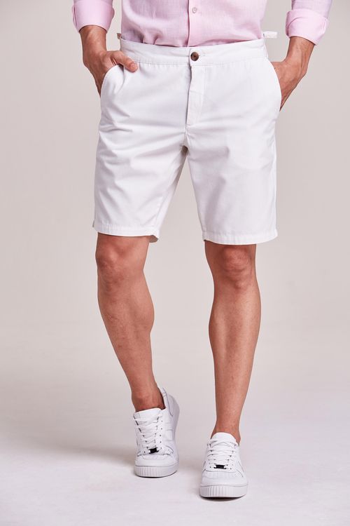 BERMUDA SARJA FIVELA FIO TINTO BRANCO