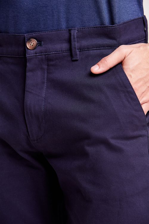 BERMUDA CHINO CASUAL BÁSICA ALGODÃO AZUL ESCURO
