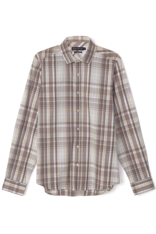CAMISA CONTEMPORÂNEA SUPER SLIM MANGA LONGA XADREZ BEGE