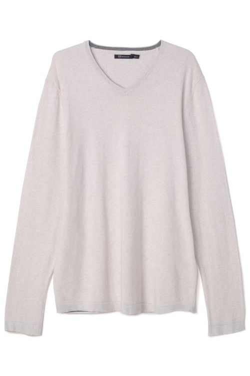 TRICOT BÁSICO GOLA V MESCLA OFF WHITE
