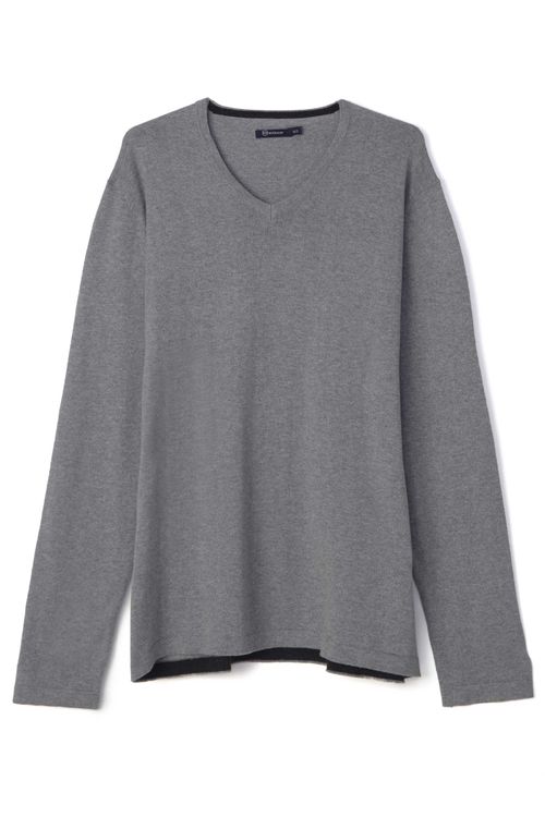 TRICOT BÁSICO GOLA V MESCLA CINZA MESCLA