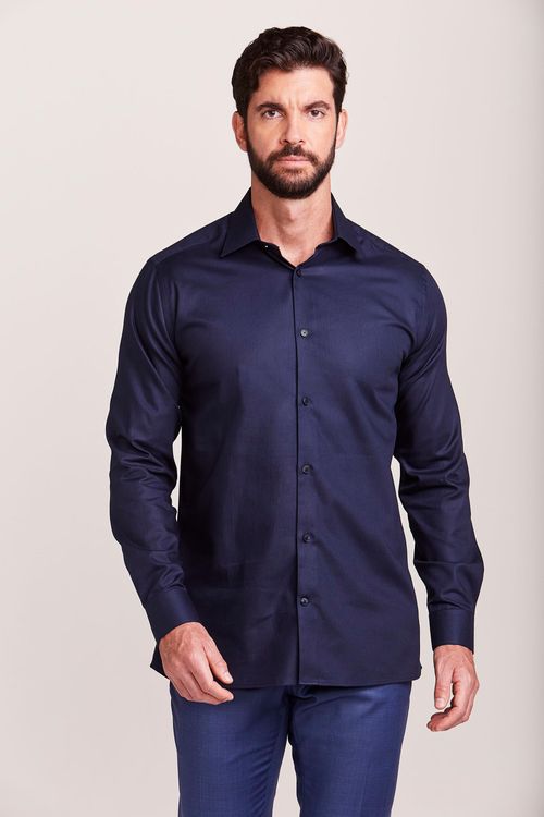 CAMISA M/L SOCIAL MAQUINETADA MARINHO