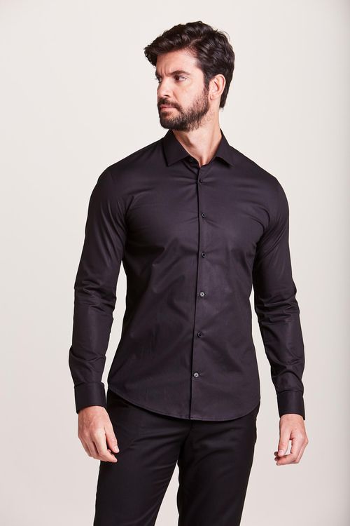 CAMISA MANGA LONGA SOCIAL EXTRA SLIM LISA PRETO