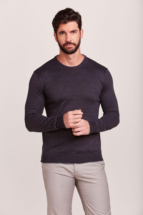 TRICOT  GOLA CARECA CASUAL PRETO