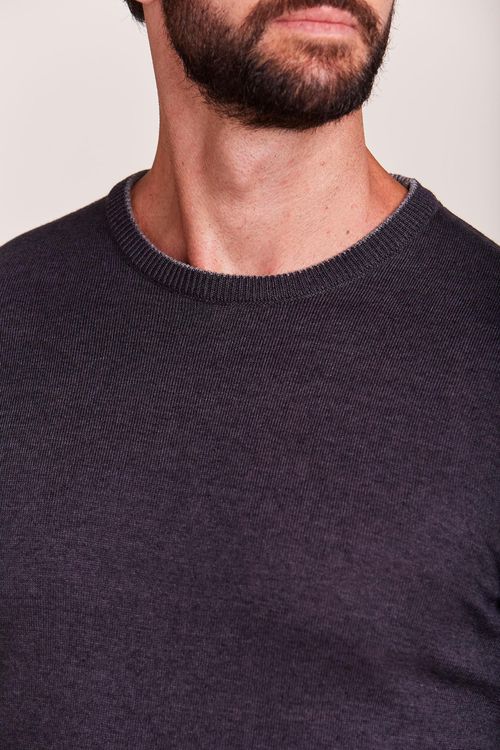 TRICOT  GOLA CARECA CASUAL PRETO
