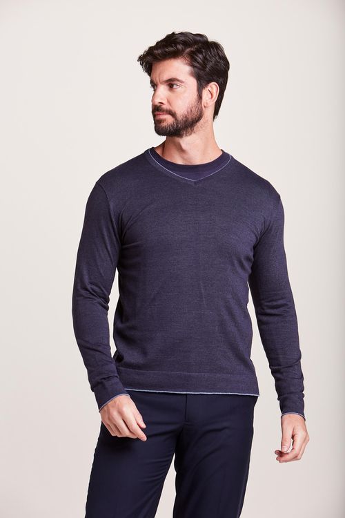 TRICOT DECOTE V CASUAL 100% ALGODÃO MARINHO