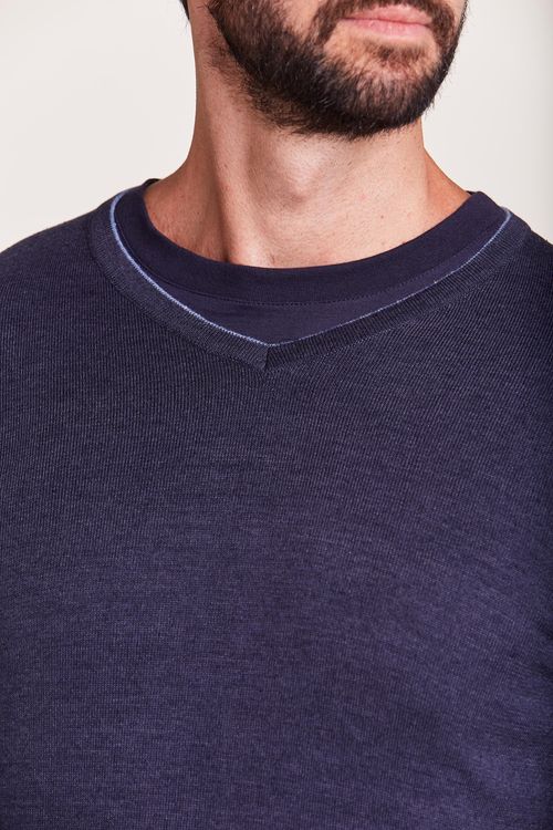 TRICOT DECOTE V CASUAL 100% ALGODÃO MARINHO