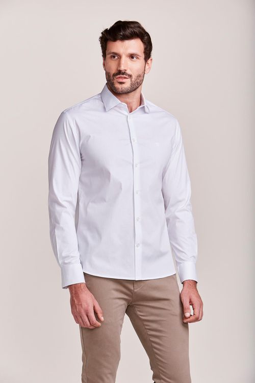 CAMISA MANGA LONGA SOCIAL REGULAR COM ELASTANO BRANCO