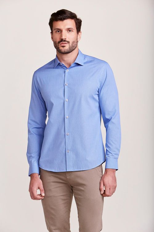 CAMISA M/L CONTEMPORÂNEA FIO TINTO AZUL