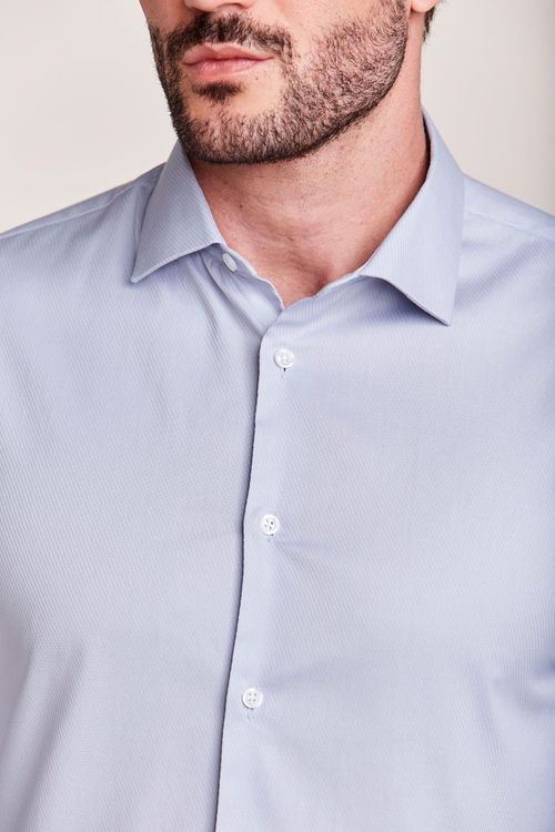 CAMISA M/L CONTEMPORÂNEA FALSO LISO AZUL