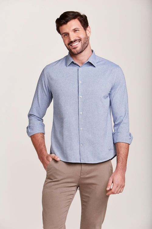 CAMISA M/L CASUAL FALSO LISO MARINHO