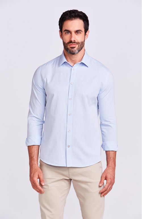 CAMISA M/L CASUAL ALGODÃO AZUL CLARO