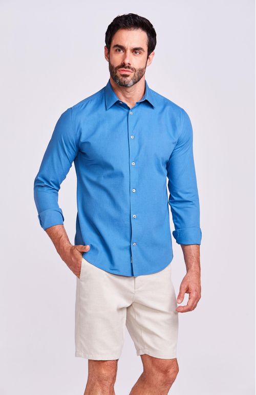 CAMISA M/L CASUAL LINOSO AZUL