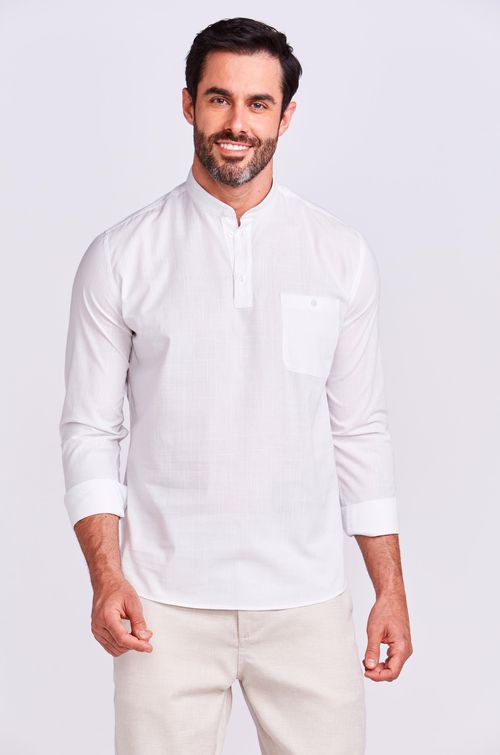 CAMISA M/L CASUAL BATA CROSS BRANCO