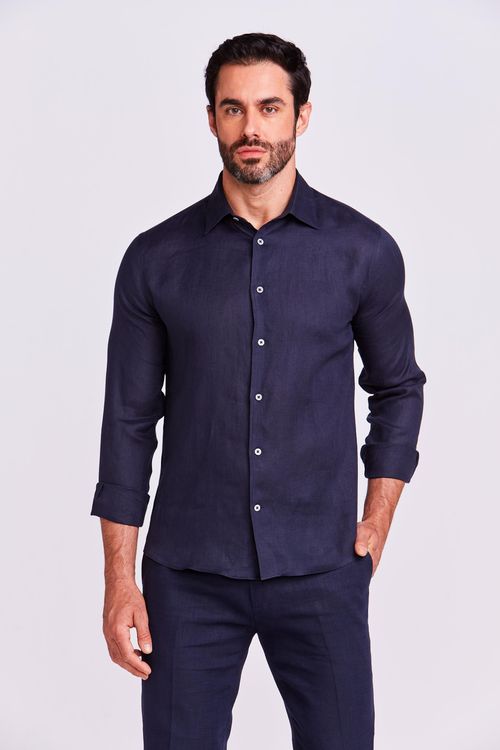 CAMISA M/L CASUAL LINHO MARINHO
