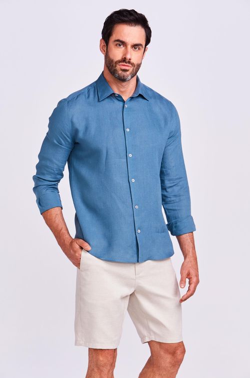 CAMISA M/L CASUAL LINHO AZUL ACINZENTADO