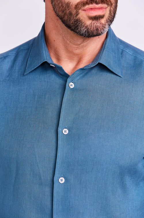 CAMISA M/L CASUAL LINHO AZUL ACINZENTADO