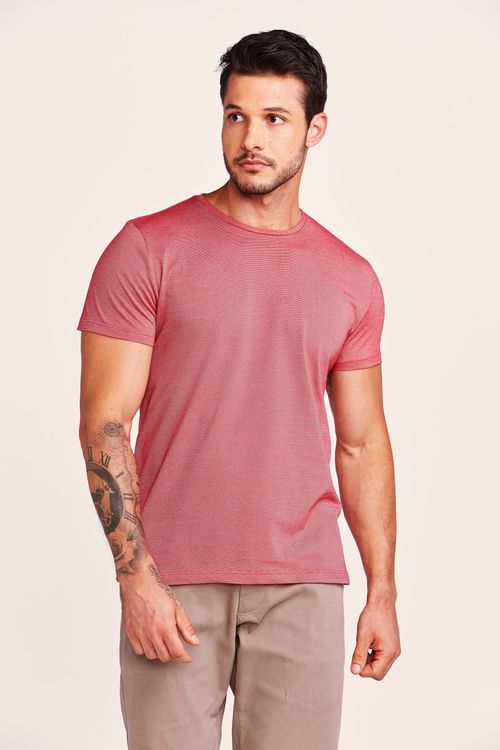 T-SHIRT M/C CASUAL LISTRADA VERMELHO
