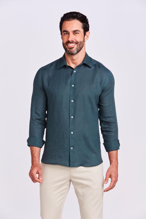 CAMISA M/L CASUAL LINHO VERDE FOLHA