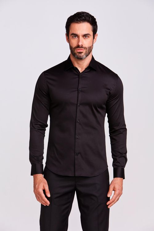 CAMISA CONTEMPORÂNEA SATIN EX SLIM PRETO