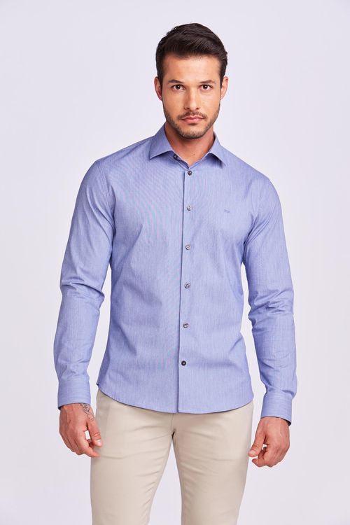 CAMISA M/L CONTEMPORÂNEA FIO TINTO AZUL BIC
