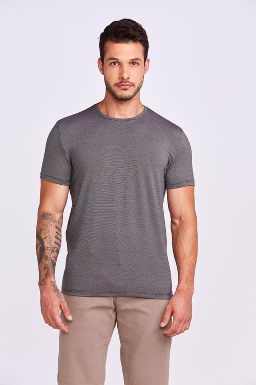 T-SHIRT MC CASUAL LISTRADA PRETO