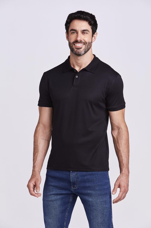 POLO M/C CASUAL VISCO LISA PRETO