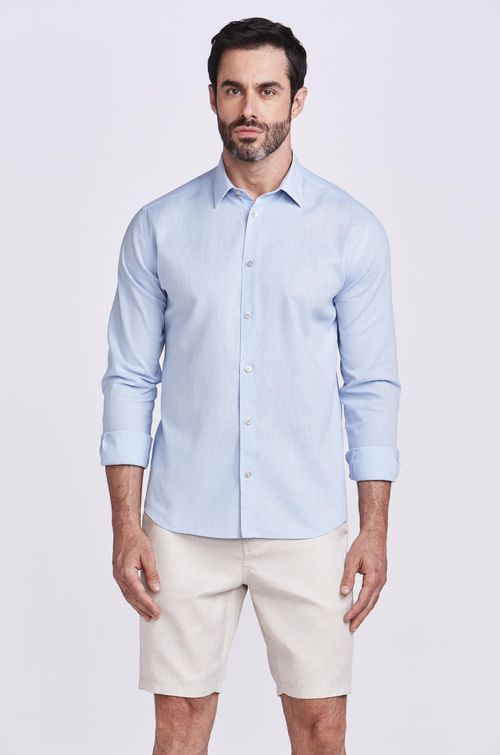 CAMISA M/L CASUAL LINOSO AZUL CLARO