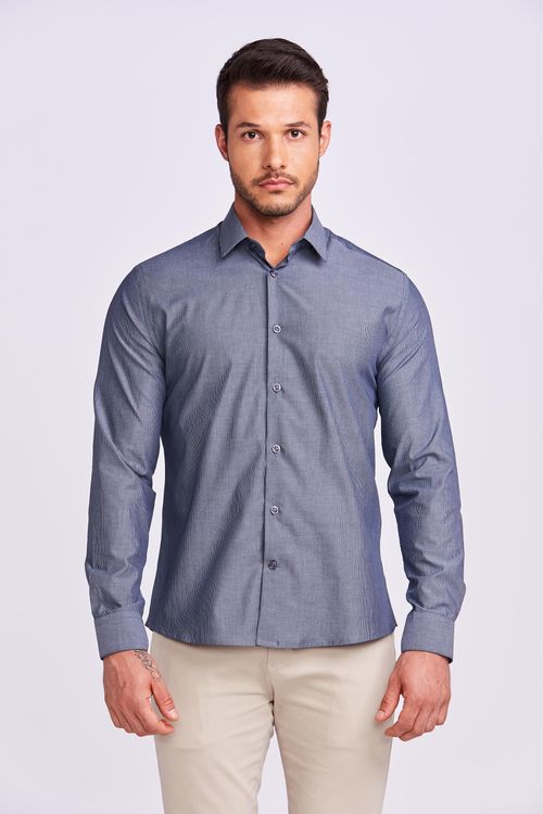 CAMISA M/L CONTEMPORÂNEA FIO TINTO MARINHO