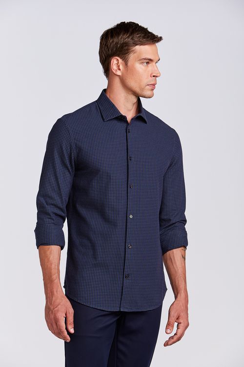 CAMISA M/L CASUAL VICHY VERDE FOLHA