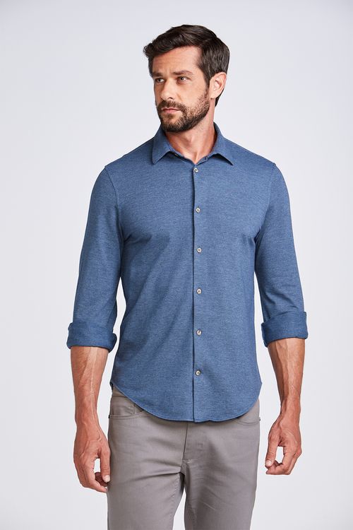 CAMISA M/L CASUAL PIQUET ECO AZUL  JEANS