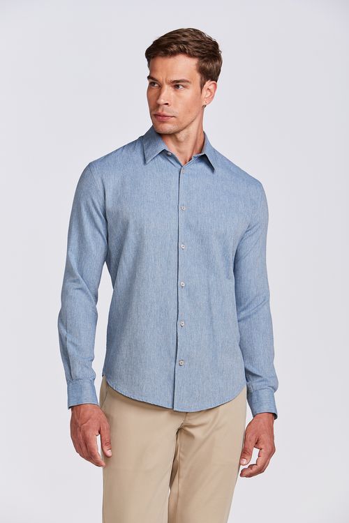CAMISA M/L CASUAL FIO TINTO AZUL