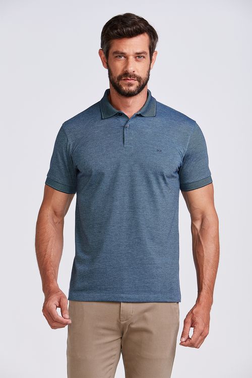 POLO M/C CASUAL MALHA LISTRADA AZUL MÉDIO