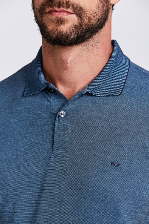 POLO M/C CASUAL MALHA LISTRADA AZUL MÉDIO