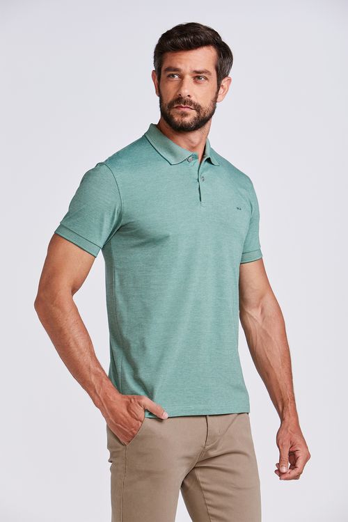 POLO M/C CASUAL MALHA LISTRADA VERDE CLARO