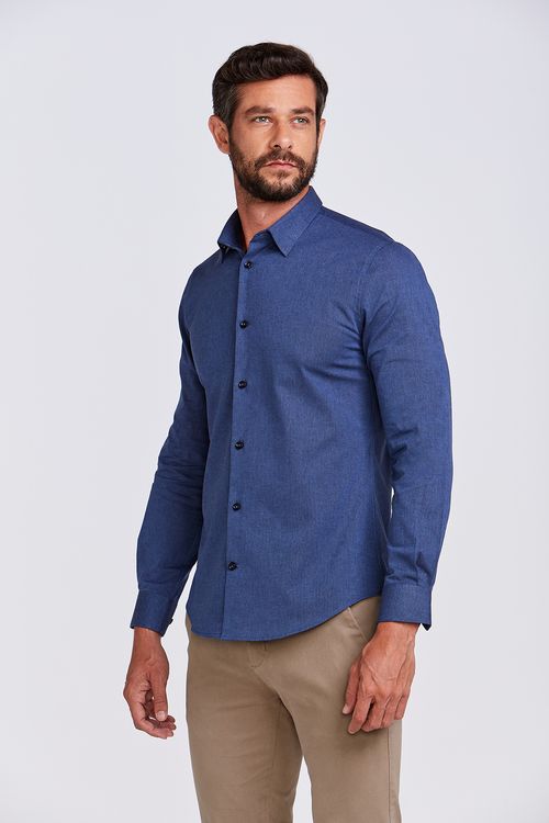 CAMISA ML CONTEMPORANEA FL AZUL  JEANS