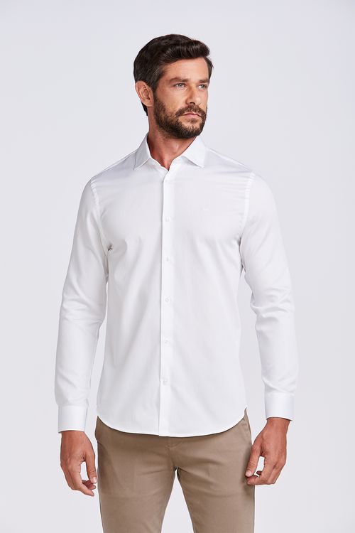 CAMISA SOCIAL M/L FALSO LISO TRICOLINE BRANCO