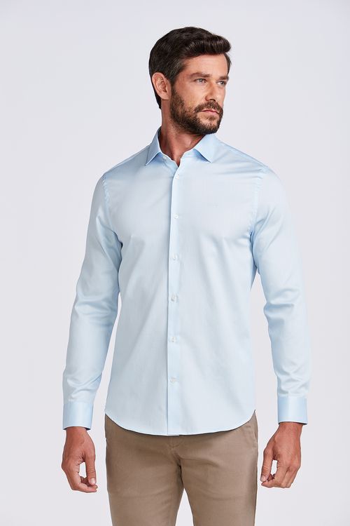 CAMISA SOCIAL M/L FALSO LISO TRICOLINE AZUL CLARO