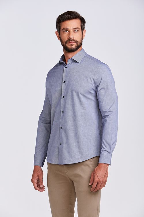 CAMISA COMTEMPORANEA M/L FIO TINTO FT MARINHO