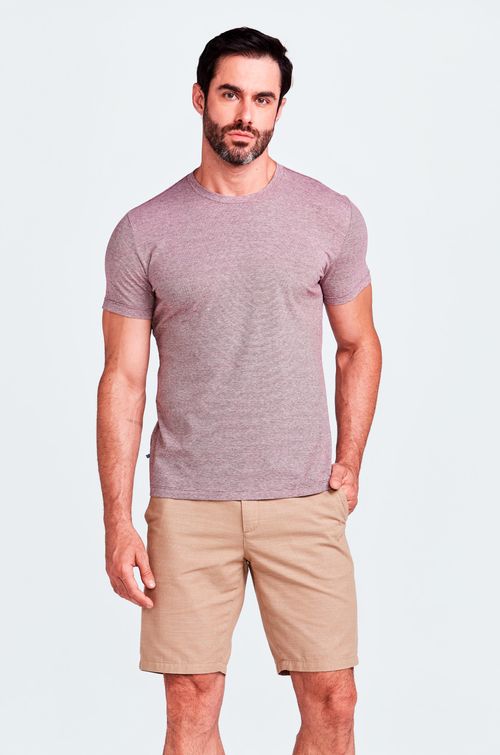 T-SHIRT M/C CASUAL LISTRADA VINHO