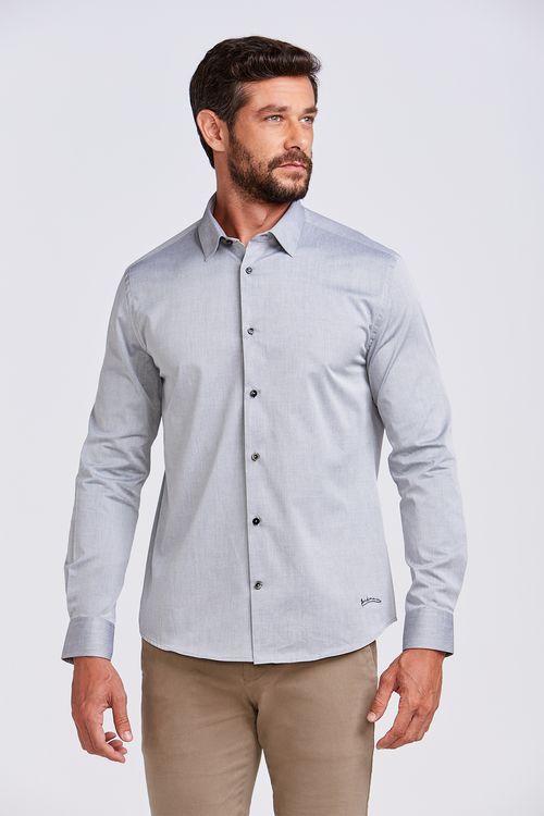 CAMISA CASUAL M/L FALSO LISO TRICOLINE PRETO
