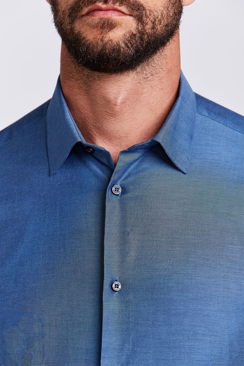 CAMISA CASUAL M/L FALSO LISO TRICOLINE AZUL