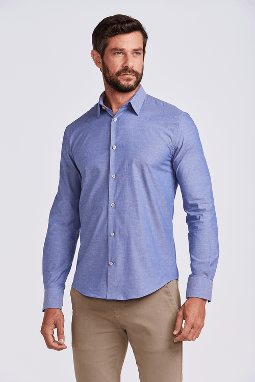 CAMISA CASUAL M/L FL REGULAR AZUL BIC