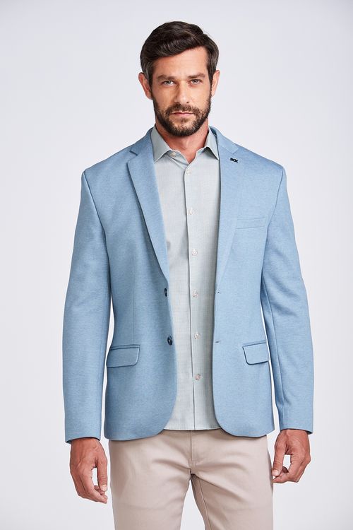 BLAZER SLIM MALHA MESCLA AZUL ACINZENTADO