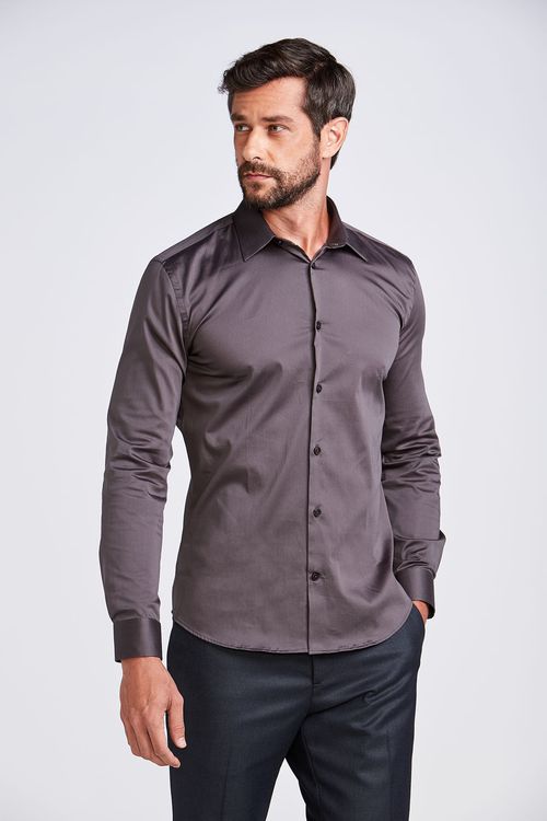 CAMISA M/L CONTREMPORANEA LISA ACETINADA CHUMBO